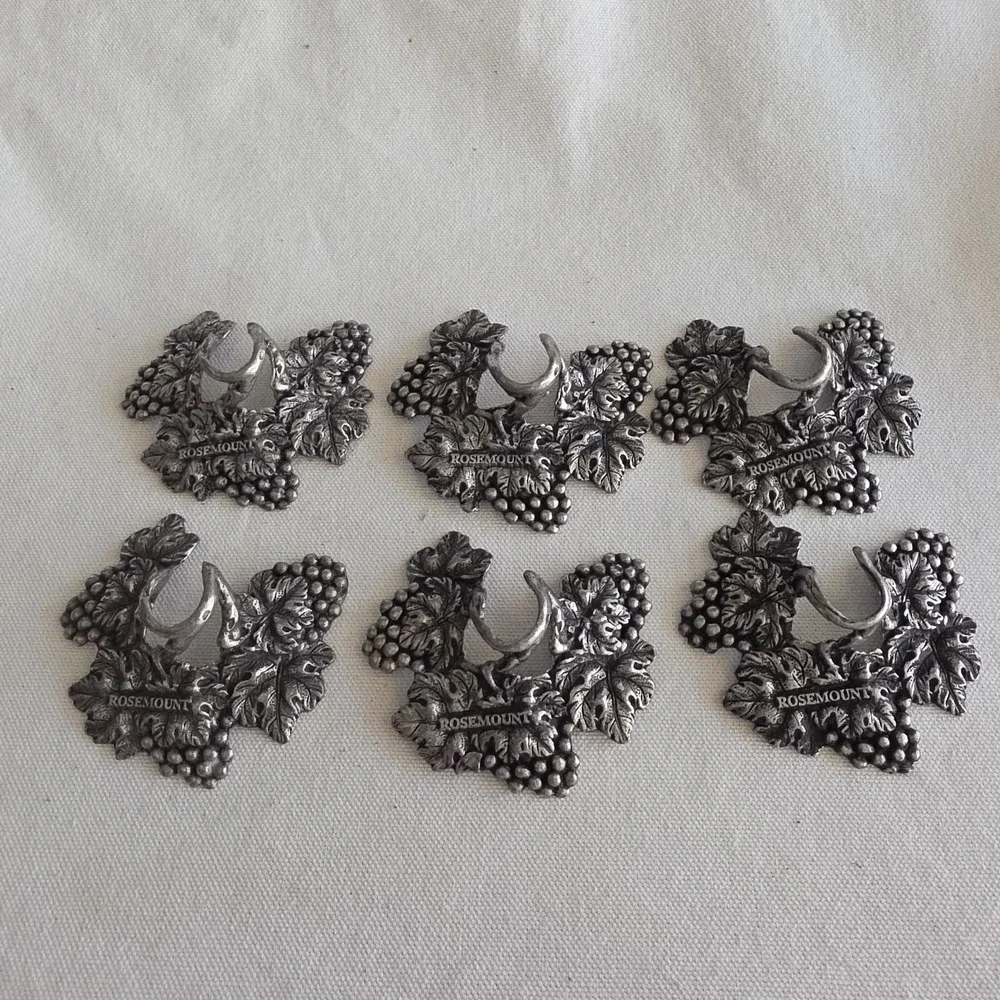 Rosemount Pewter Grape Vine Wine Glass Stem Accents - Set Of 6